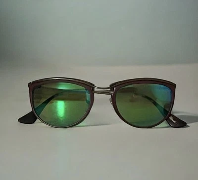 Persol Sunglasses 3082-S Matte Burgundy Cat Eye Green Reflective Lenses Italy - Image 1 of 4