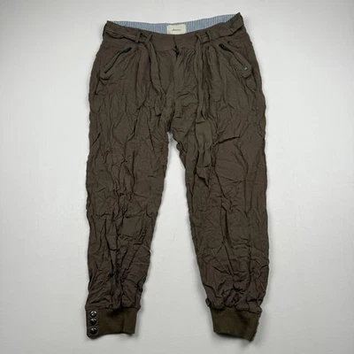 Elevenses Pants Womens Small Cropped Linen Blend Joggers Zip Pockets Buttons - Image 1 of 4