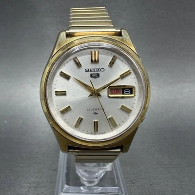 Seiko 5 Automatic Watch Men 36mm Silver Dial Gold Tone Daydate 5126-7010 Runs - Image 1 of 4