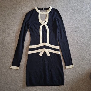 Sass & Bide Womens XS Black & Gold Dress Silk & Cashmere Pencil Bodycon - Picture 1 of 16