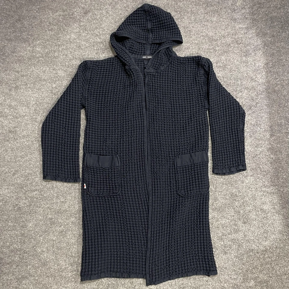 Onsen x Huckberry Waffle Robe Mens Medium Navy Blue Hooded Supima Cotton - Image 1 of 4