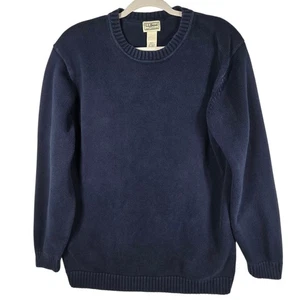 VTG LL Bean Sweater Mens XL Tall Navy Blue Crewneck Pullover Cotton Ribbed Knit - Picture 1 of 11