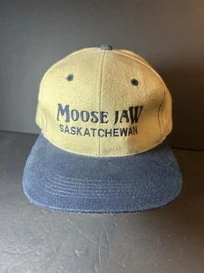 De colección Años 80 Mandíbula Alce Saskatchewan Canadá Gamuza Tostado/Azul Gorra Ajustable - Imagen 1 de 6