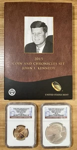 2015-P NGC PF69 Reverse Proof $1 MS70 Silver Kennedy Coin & Chronicles Set + Box - Picture 1 of 10