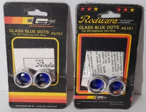 2 Pair Vintage "Rodware" Glass Tail Light Blue Dots w/Chrome Rings #5101 NEW NOS - Bild 1 von 6