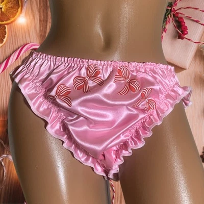 Silky Wet Look Glossy DOUBLE Satin Low Rise Hipster Seam Bum Brief Panties Pink - Image 1 of 4