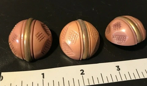 LOT Bakelite Catalin Fur Coat Buttons Center Brass Band Wrapped Dome Carved Mold Cover