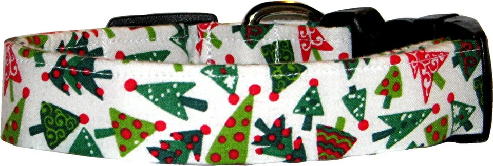 Mini Tossed Christmas Trees White Handmade Dog Collar