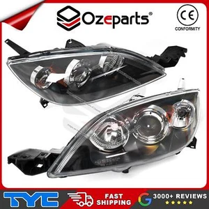 Set / Pair LH+RH Head Light Lamp Black For Mazda 3 BK SP23 03~09 5 Door Hatch - Picture 1 of 4