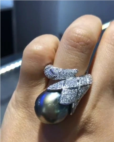 Beautiful Peacock Color Cultured Pearls With Shiny Pave CZ Womens Wrap Fine Ring - Image 1 of 4