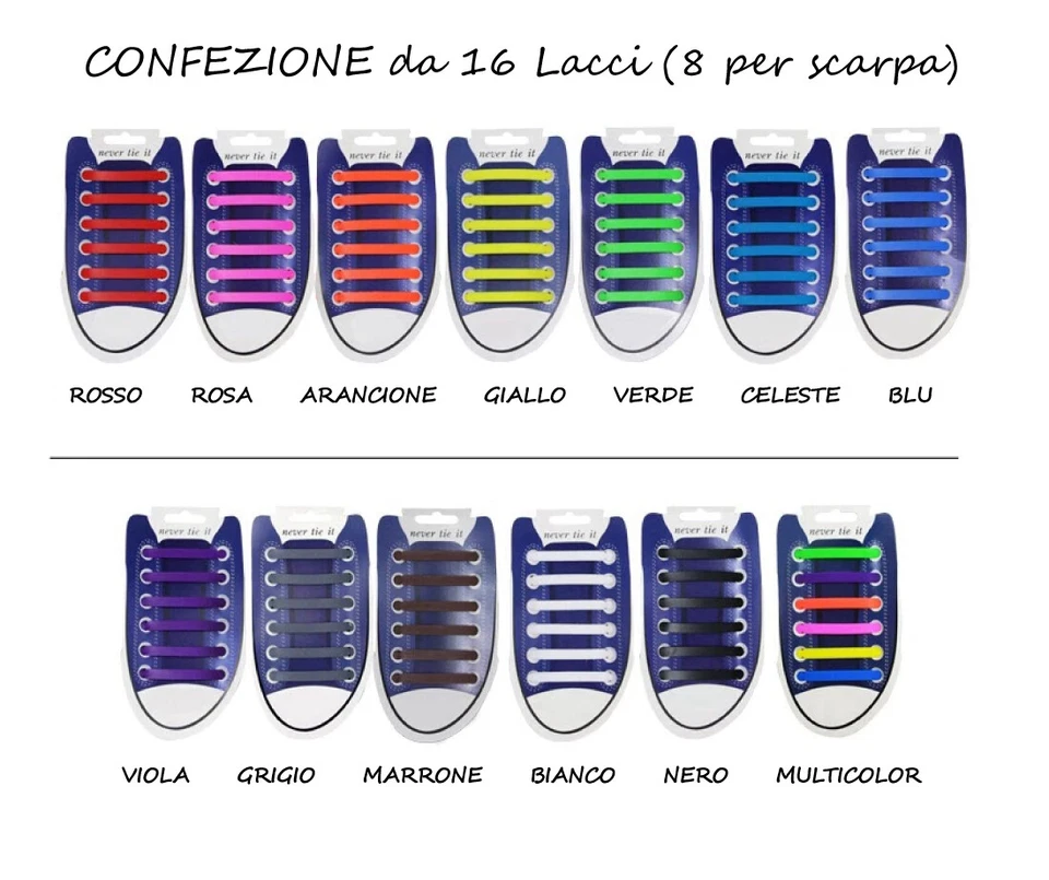 Lacci ELASTICI in Silicone Comodi Facili per Scarpe Running Classiche Sneakers - Immagine 1 di 1