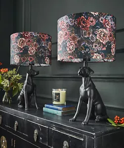 Joe Browns Home Set of 2 Vintage Resin Dog Table Lamps with Floral Shades, Black - Picture 1 of 6