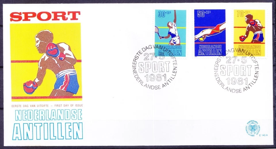 Netherlands Antilles 1981 FDC, Sports Diving Boxing Tennis [G3] - Image 1 of 1