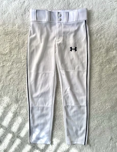 NWT Under Armour Boys YSM (S) Hear Gear Relaxed Fit Baseball Pants White Black - Picture 1 of 7