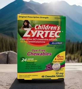48 CT Children's ZYRTEC Chewable Grape 24hr Allergy Relief 10mg Exp 12/2026 - Picture 1 of 5
