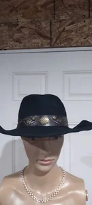 Scala Wool Fidora Cowboy Rodeo Hat leather and brass detail. 21" circumference - Picture 1 of 6