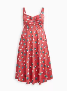 Dress Torrid 1 (1X, 14-16) Pink Cupcake MIDI POPLIN FIT & FLARE SweetHeart, NWT - Picture 1 of 7