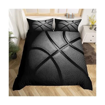 3D Black Basketball Pattern Boys Bedding Duvet Cover Set King Size, Sports Ga... - Imagem 1 de 4