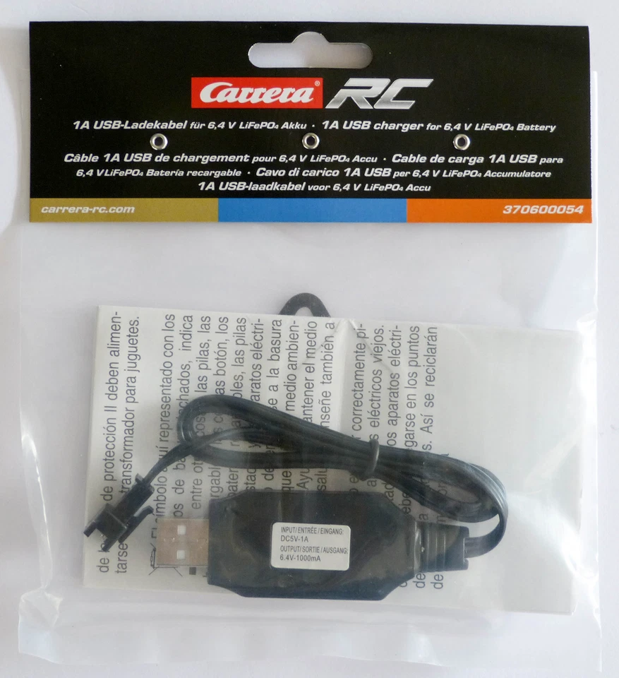 Carrera RC USB Cable 1A for LiFePo4 6,4V Batteries "370600054" - Bild 1 von 1