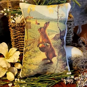 Primitive Farmhouse Easter Bunny With Basket Tuck Pillow Peg/Door Hanger - Picture 1 of 1
