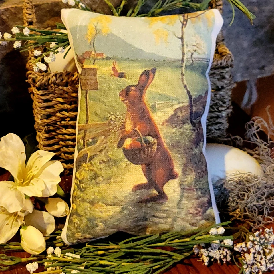 Primitive Farmhouse Easter Bunny With Basket Tuck Pillow Peg/Door Hanger - Image 1 of 1