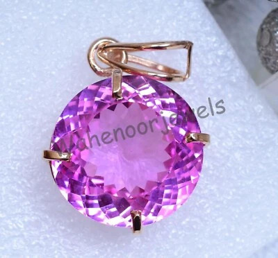 925 Sterling Silber Anhänger Natürlich Rosa Rubin 23.00 MM Rund Zertifiziert See - Bild 1 von 4