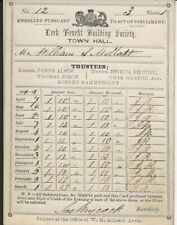 Staffordshire, Leek Benefit Building Socierty Subscription card 1851, 3.5 x 4.5"