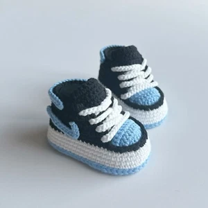 Baby Crochet Knit AJ Sneakers, 3-6M, Sky Blue - Picture 1 of 2