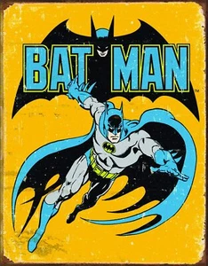 DC Comics Retro Batman Logo Tin Metal Sign, MADE IN USA, Justice League Wall Art - Picture 1 of 7