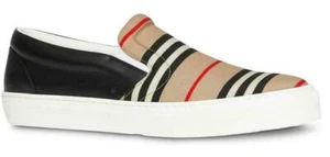 Burberry Black Leather Icon Stripe/Check AMF Thompson Icon Men's Sneakers Shoes - Picture 1 of 8