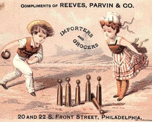 c1880 REEVES PARVIN CO IMPORTERS GROCERS PHILADELPHIA VICTORIAN TRADE CARD P123 - Picture 1 of 2