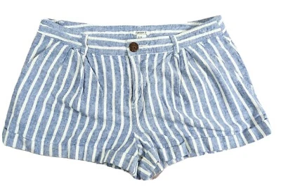 Pantalones cortos para mujer FOREVER 21 azul a rayas tiro medio plisados puños lino talla 28 Foto 1 de 4