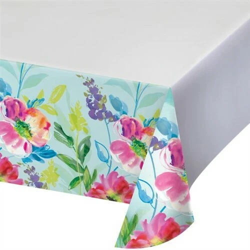 Toalha de mesa banquete plástico floral pintado primavera flores decoração de festa floral - Imagem 1 de 1