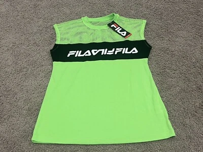 NUEVO CON ETIQUETAS FILA PLAY DATE MUJER VERDE CUELLO REDONDO SIN MANGAS MALLA CAMISETA Med Foto 1 de 4