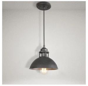 LNC Industrial 1-Light Brushed Silver And Black Island Pendant Light Dome Shade - Picture 1 of 4