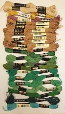 23 Skeins all DMC Mouline Embroidery Floss Thread Landscape Colors, Green Brown - Image 1 of 3
