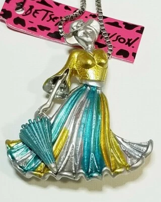 Betsey Johnson Amarillo Esmalte Falda Larga Dama Colgante Suéter Collar y Prendedor Foto 1 de 4