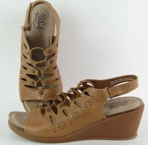 PureSole Brown Leather Natalie Ghillie Lace Wedge Sandal 9.5 M - Picture 1 of 9