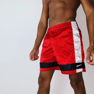 Super Rare Color Vintage 90s Nike America Nylon Soccer Shorts Red Satin YL Men S - Picture 1 of 10