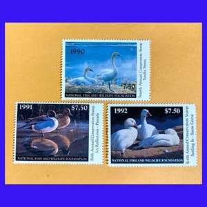 1990 1991 1992 National Fish and Wildlife DUCK STAMPS $7.50 Estate Fresh MNH OG - Picture 1 of 2