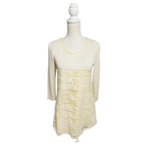 Top Anthropologie Meadow Rue Mujer XS Crema Marfil Manga 3/4 Encaje Capas - Imagen 1 de 7