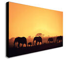 African Elephants SafarI Sunset - Canvas Wall Art Framed Print - Various sizes