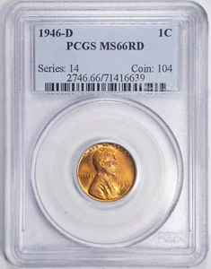 1946-D PCGS MS66RD Lincoln Wheat Penny Cent, Denver Mint - Picture 1 of 4