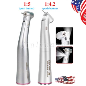 Dental LED 1:5 Contra Angle Electric Handpiece 1:4.2 45° Surgical Fiber Optic - Picture 1 of 28