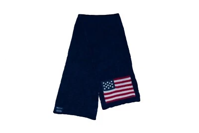 Bufanda de lana Polo Ralph Lauren vintage azul marino bandera estadounidense sin precio base 62" X 12,5" Foto 1 de 4