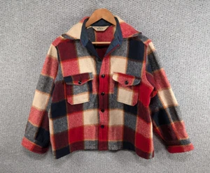 Woolrich Vintage Buffalo Check Plaid Wool Field Over Shirt Shacket Jacket L - Picture 1 of 12
