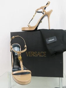VERSACE NUDE PATENT LEATHER GOLD HEAD MEDUSA LOGO SANDALS HEEL PUMPS 41 11 ITALY - Picture 1 of 12