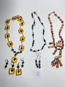 3 set of Multicolor Handmade Art Glass Bead Faux Necklace & Dangle Earrings NEW - Picture 1 of 7