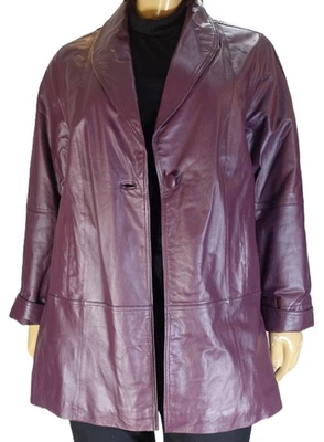 WOMAN WITHIN~NEW!!~PLUM LEATHER SZ:20W QUILTED LINING SHAWL COLLAR A-LINE COAT - Image 1 of 4