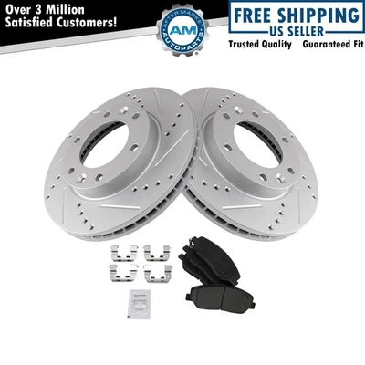 Pastilla de freno delantera cerámica y kit de rotor ranurado perforado cruzado de rendimiento Foto 1 de 4